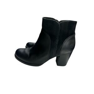 Timberland Glancy Black Leather Suede Block Heel Ankle Boots A116D Womens 6